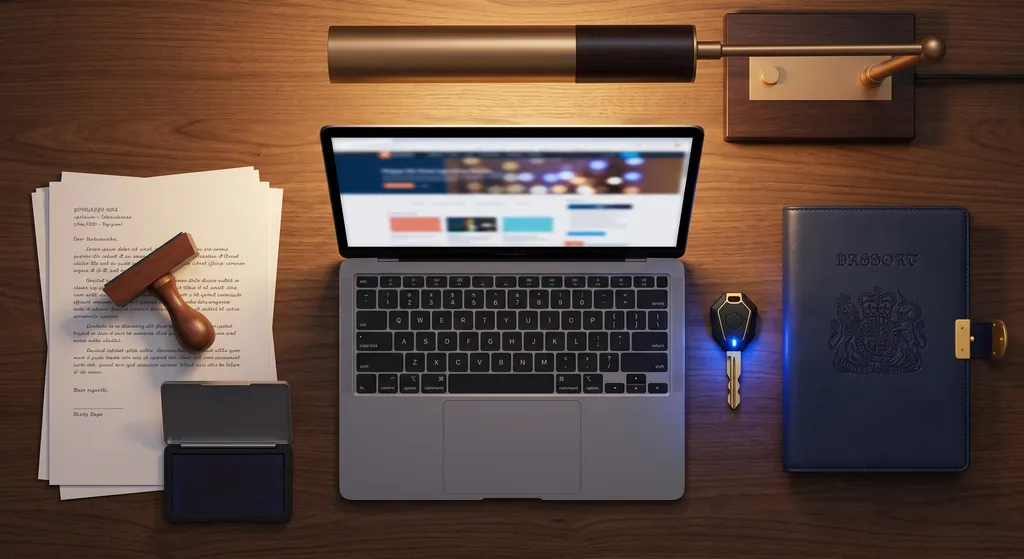 Requisitos para importar en Ecuador Documentos de importación sobre un escritorio junto a una laptop con el sistema aduanero, representando los requisitos para importar en Ecuador.