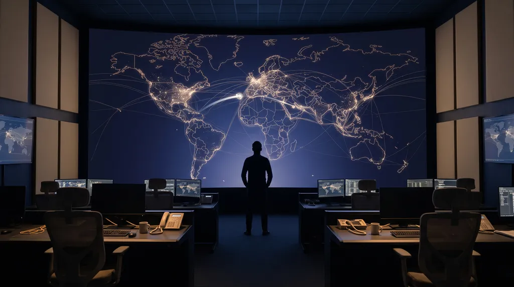 Pantalla con un mapa de rutas marítimas y aéreas mostrando el seguimiento en tiempo real de una carga internacional.